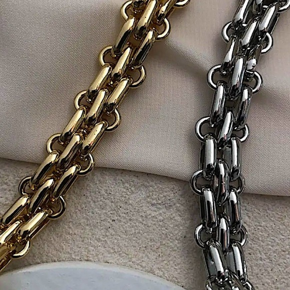 Statement Curb Gold Silver Cuban Chain Toggle O Ring Chunky Choker Neckl… - Picture 6 of 14